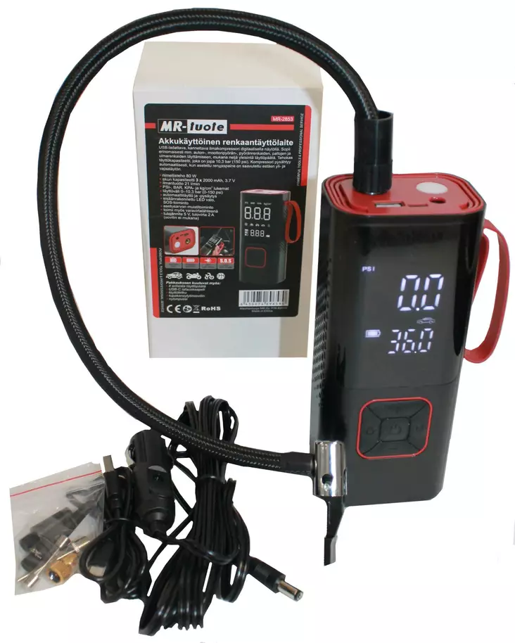 Batteridriven däckpump, USB-uppladdningsbar bärbar luftkompressor med digital display - Batteridrivna verktyg - 6430074696580 - 1