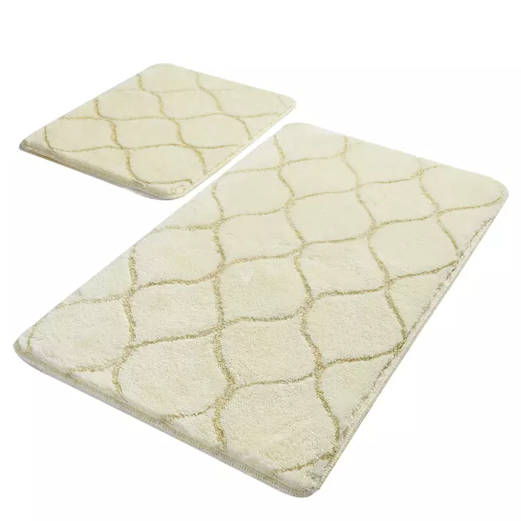 Badrumsmatta Set L'essentiel Ecru Akryl Halkfri Antibakteriell 50x60 cm & 60x100 cm - Badrumsmattor och våtrumsmattor - 8681875328080 - 1