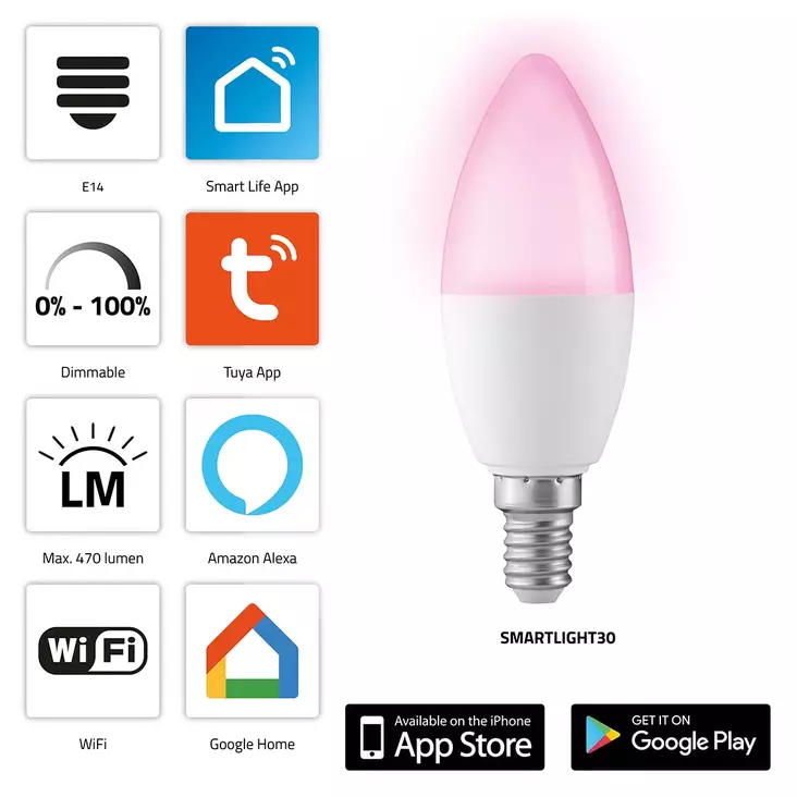 Smart LED-färglampa med Wi-Fi - Ljuskällor - 8712412586530 - 1