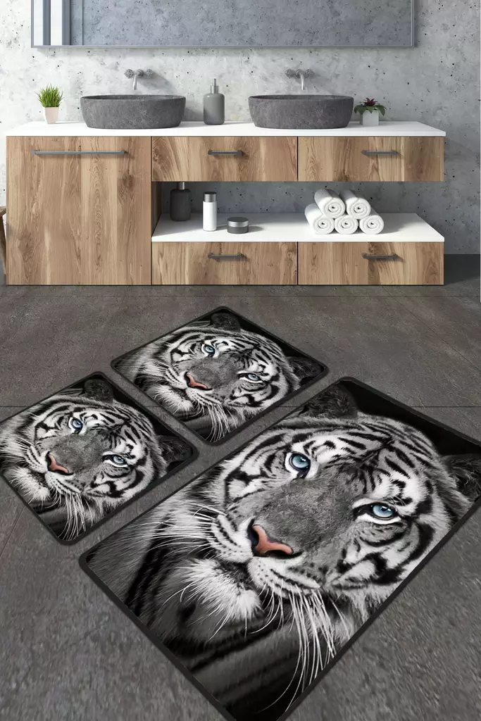Badrumsmatta Set Mijölnir Flerfärgad 100% Polyester Antibakteriell Halkfri Maskintvättbar 50x60 cm & 60x100 cm - Badrumsmattor och våtrumsmattor - 8683342206020 - 1