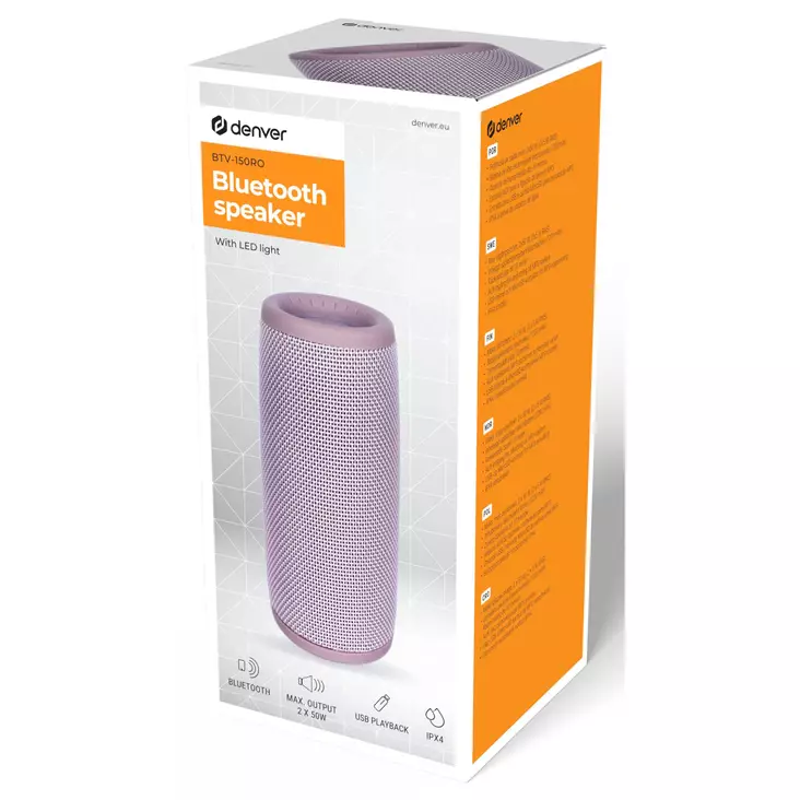 Cassa Bluetooth Denver BTV-150 Portatile IPX4, Batteria 1200mAh, 4 Ore Di Autonomia, Lettura USB/MicroSD/AUX, Suono Potente