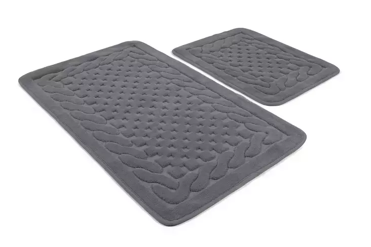 Badrumsmatta Set Mijölnir Grå 100% Bomull Antibakteriell Halkfri 50x60 cm & 60x100 cm - Badrumsmattor och våtrumsmattor - 8682870507500 - 1