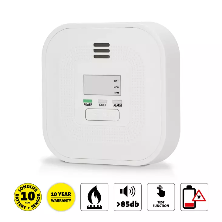 Kolmonoxidlarm med display och 10 års drifttid för batteri och sensor - Brandvarnare och kolmonoxidvarnare - 8712412596300 - 1