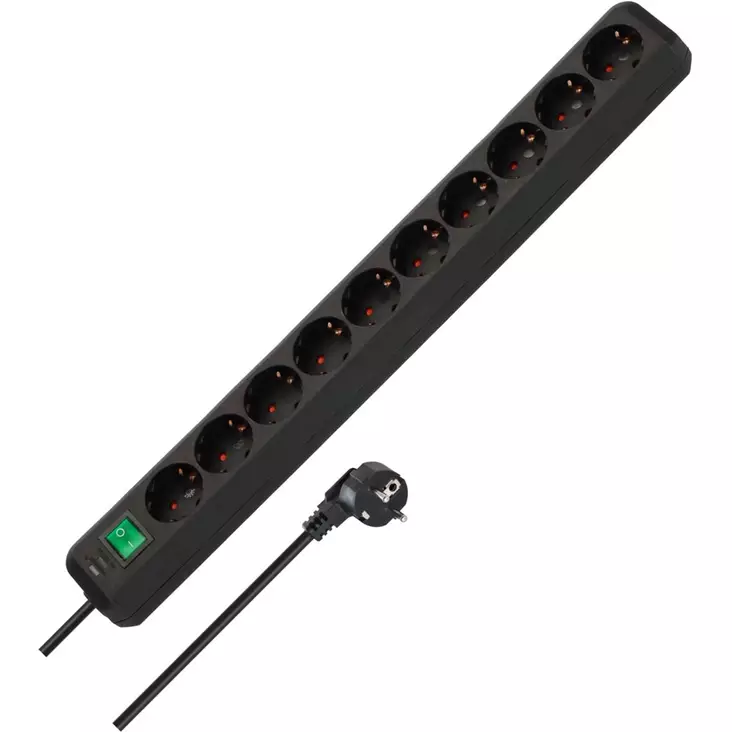 Grendosa Eco-Line 10-Way 3.00 m Svart - Jordad Kontakt TYPE F - Förlängningskablar - BN-1159300010 - 1