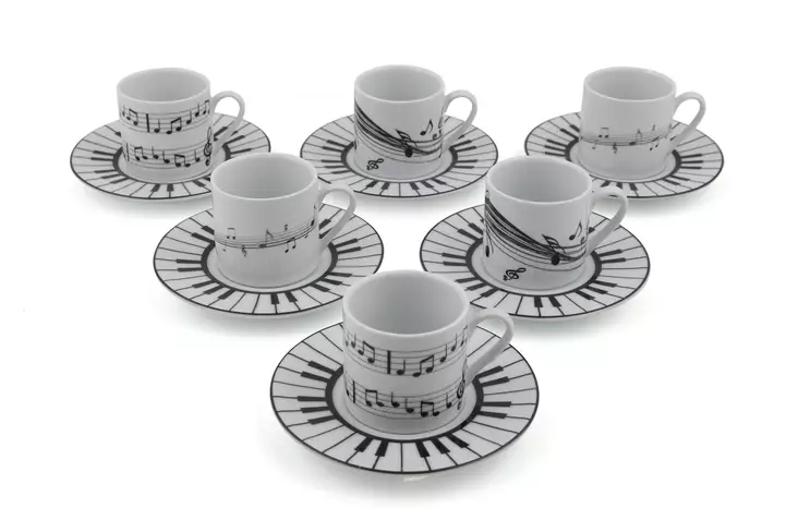 Kaffekoppar Set Hermia Vit Svart Porslin 12 Delar - Kaffe- och teserviser - 8681875102550 - 1