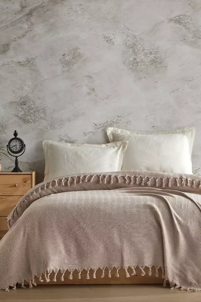 Dubbel piqué, beige, 200 x 220 cm, slitstark, lättskött - Överkast och plädar - 8684282633280 - 1