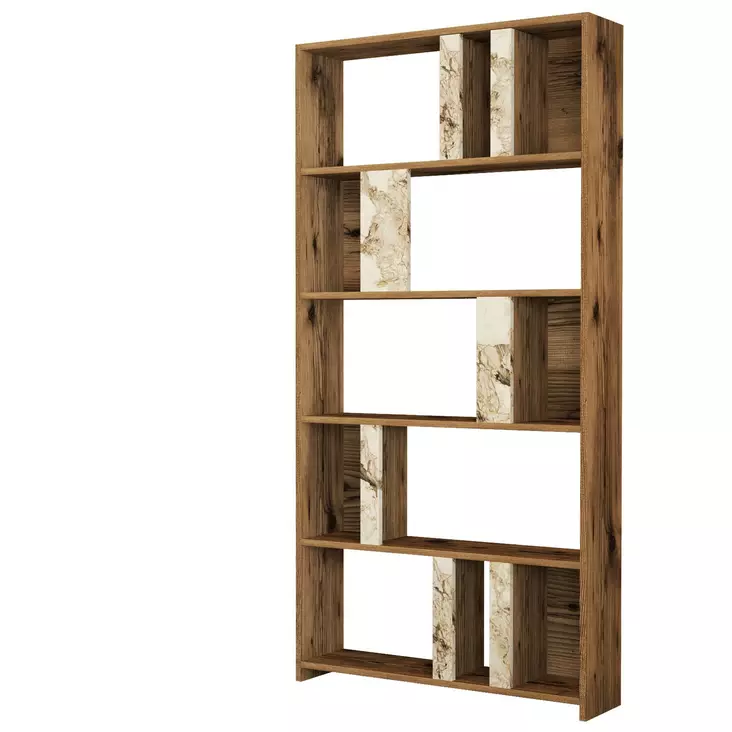 Bokhylla Hanah Home Lima Valnöt Vit Marmormönster Spånskiva 90x180x20 cm - Bokhyllor - 8683342169820 - 1