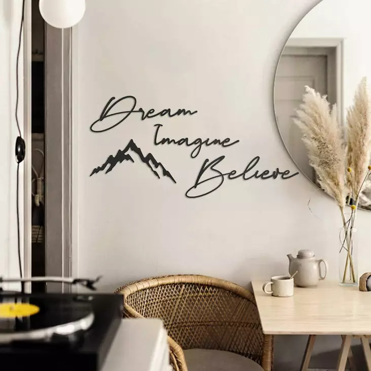 Väggdekor Metall Wallity Dream & Imagine & Believe Svart Metall 45x15 cm 4 Delar - Dekorationer, prydnadsföremål - 8683743380350 - 1