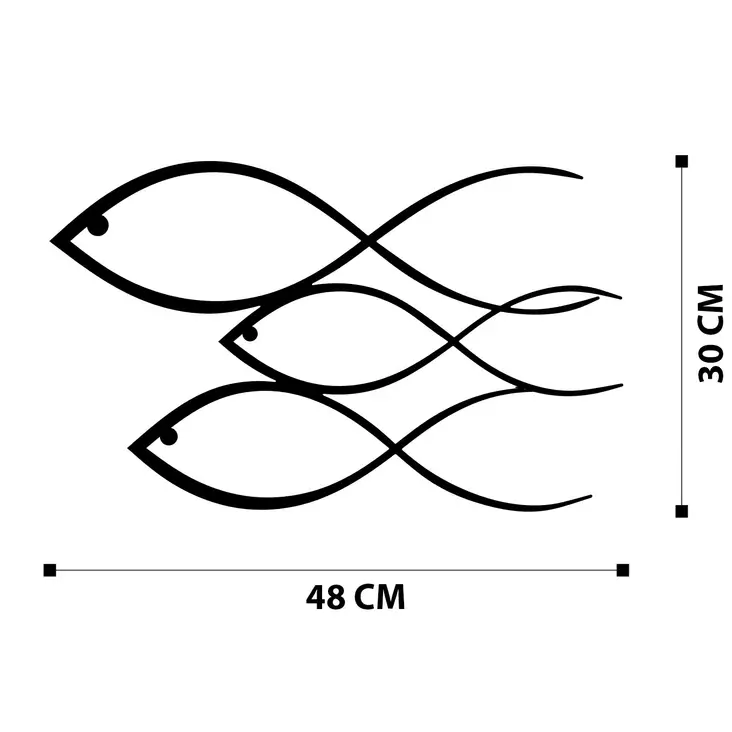 Väggdekor Metall Wallity Fisk Svart Metall 50x30 cm - Dekorationer, prydnadsföremål - 8682870853270 - 1