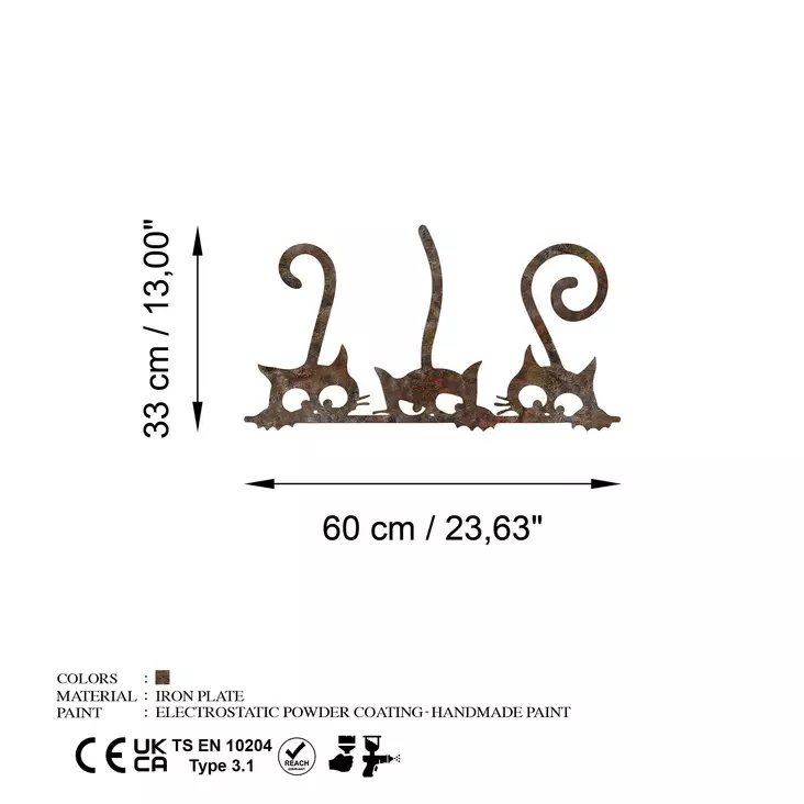 Väggdekor Metall Wallxpert Rusty Cats Antiquation Metall 33x60 cm - Dekorationer, prydnadsföremål - 8684282644910 - 1