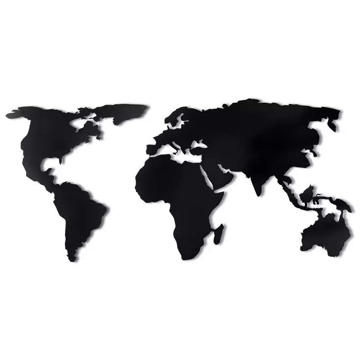 Väggdekor Metall Wallity World Map Silhouette Svart Metall 60x120 cm - Dekorationer, prydnadsföremål - 8681875129700 - 1