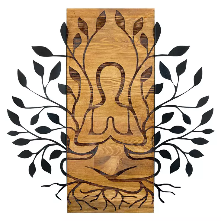 Väggdekor Trä Wallity Meditation Svart Metall/Trä 58x57,5 cm - Dekorationer, prydnadsföremål - 8683743680290 - 1