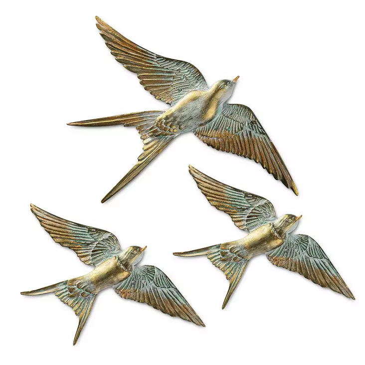 Dekorativ Väggaccessoar Aberto Design Flying Swallow Guld Vit Polyester 28x19 cm 22x14 cm - Dekorationer, prydnadsföremål - 8683743851850 - 1