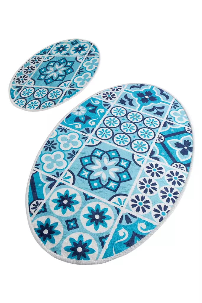 Badrumsmatta Set Mijölnir Flerfärgad 100% Polyester Antiallergisk Halkfri 50x60 cm & 60x100 cm - Badrumsmattor och våtrumsmattor - 8681875272130 - 1