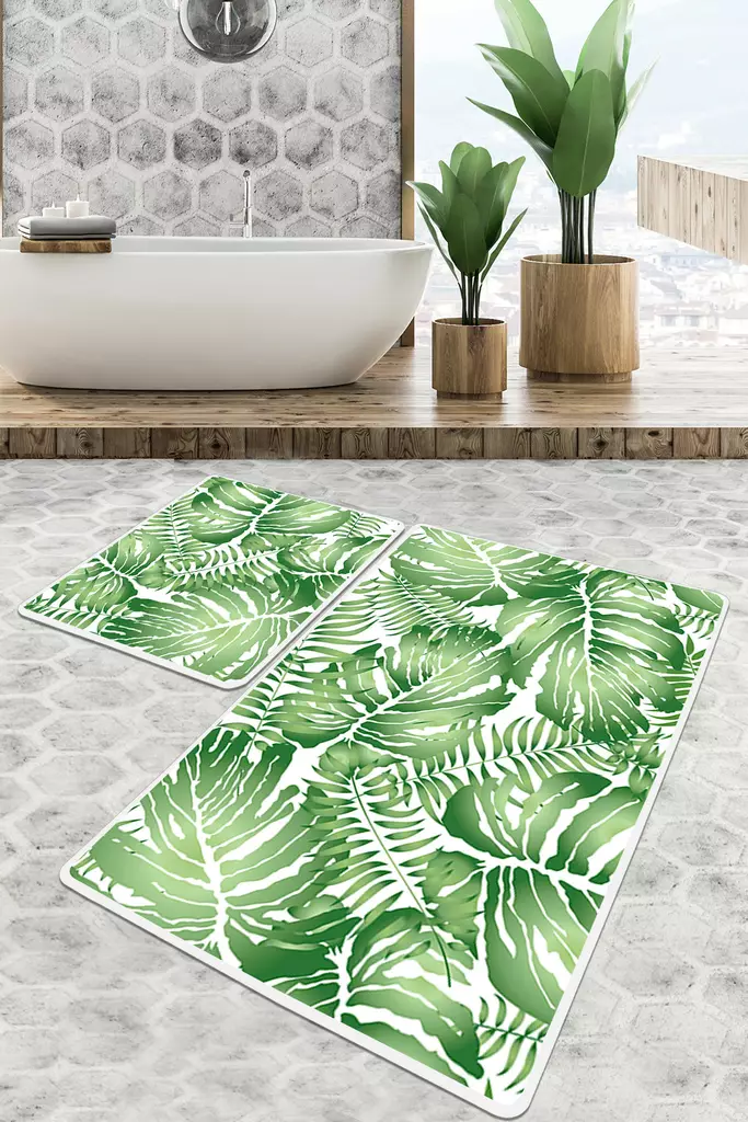 Badrumsmatta Set Mijölnir Flerfärgad 100% Polyester Antibakteriell Halkfri Maskintvättbar 50x60 cm & 60x100 cm - Badrumsmattor och våtrumsmattor - 8683342206310 - 1