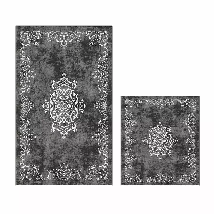 Badrumsmatta Set Mijölnir Grå 100% Polyester Halkfri Antibakteriell 50x60 cm & 60x100 cm - Badrumsmattor och våtrumsmattor - 8683342421430 - 1