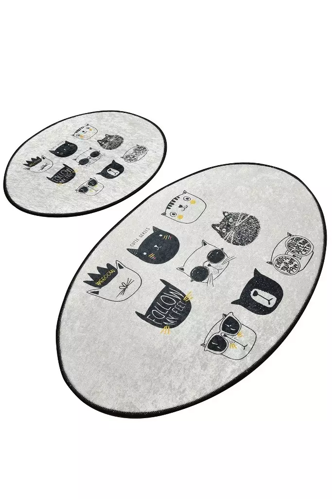 Badrumsmatta Set Mijölnir Svart Vit 100% Polyester Antiallergisk Halkfri 50x60 cm & 60x100 cm - Badrumsmattor och våtrumsmattor - 8682870129870 - 1