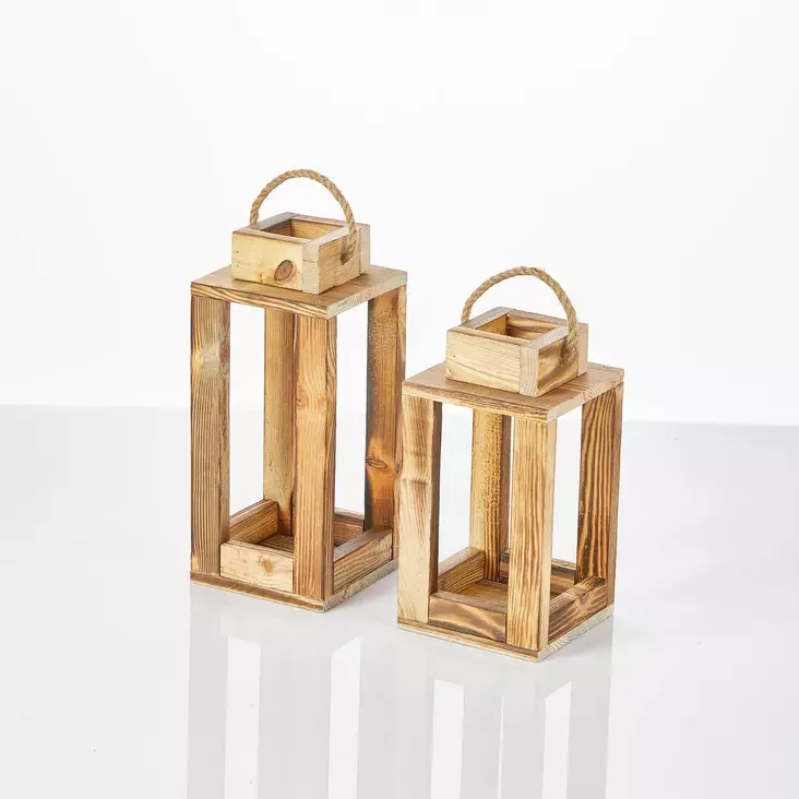 Ljusstake Aberto Design Double Lantern Natur Trä 30x25 cm - Ljus och lyktor - 8684282607700 - 1