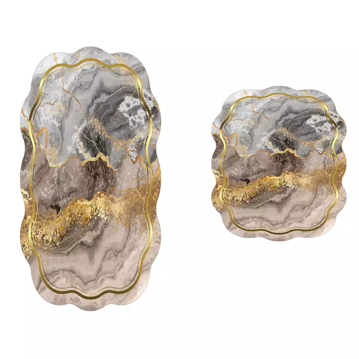 Lyxigt badrumsmatteset (2 st), vit, mink, guld, 50 x 60 cm och 60 x 100 cm, mjuk, halkfri, antibakteriell - Badrumsmattor och våtrumsmattor - 8682870990180 - 1