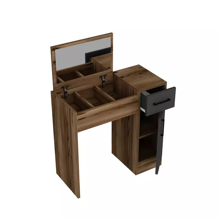 Sminkbord Hanah Home Inci Ljus Valnöt Antracit Spånskiva 77x108,8x37,3 cm - Toalettbord - 8684282529200 - 1