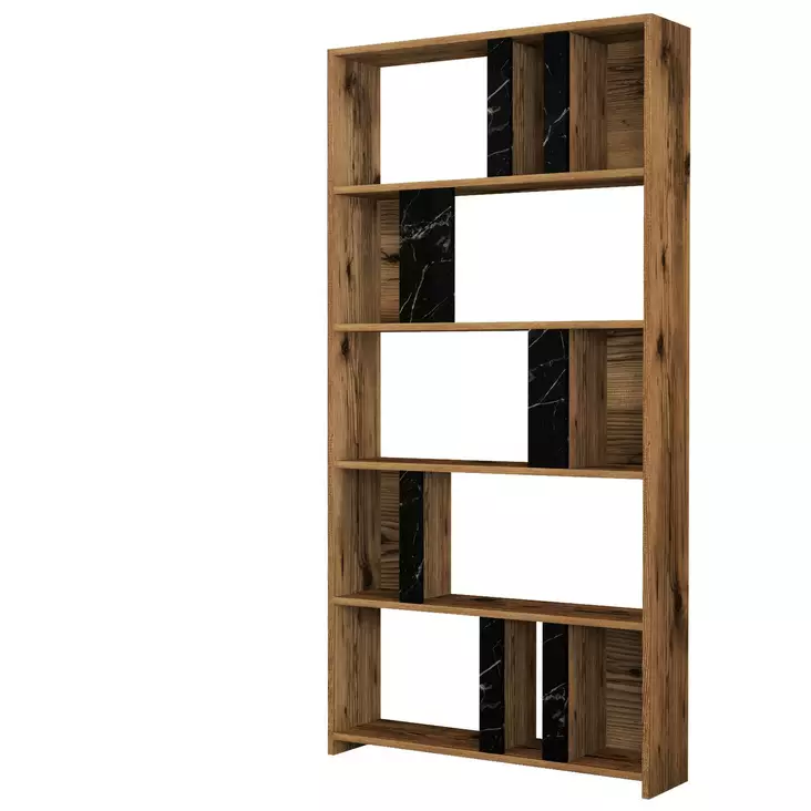 Bokhylla Hanah Home Lima Valnöt Svart Spånskiva 90x180x20 cm - Bokhyllor - 8683342169790 - 1