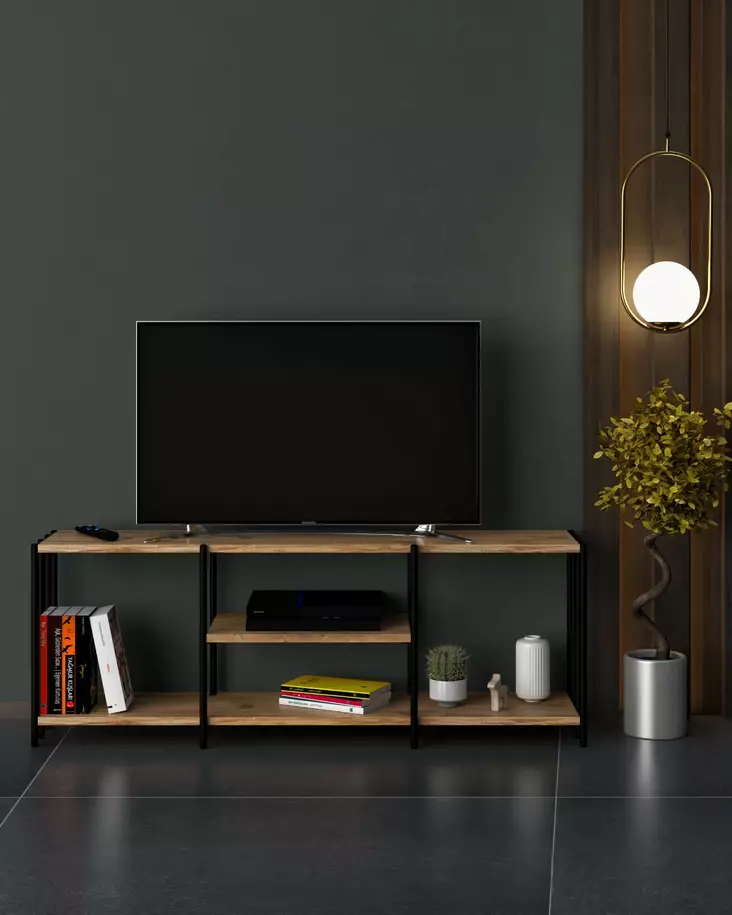 TV-bänk Hanah Home Nina Svart Spånskiva Metall 124x46x26 cm - TV-bänkar - 8683743247240 - 1
