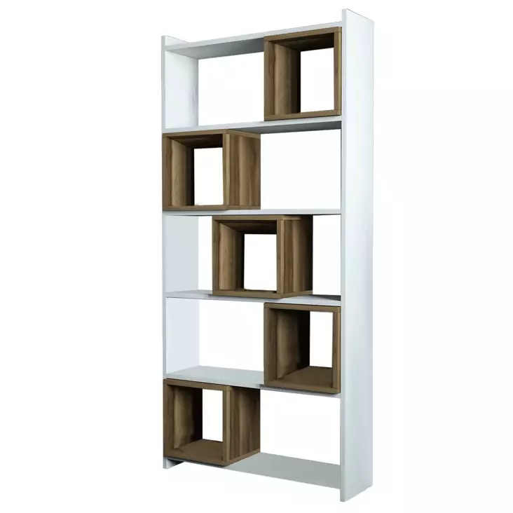 Bokhylla Hanah Home White Valnöt Spånskiva 80x170x22 cm - Bokhyllor - 8681875207750 - 1