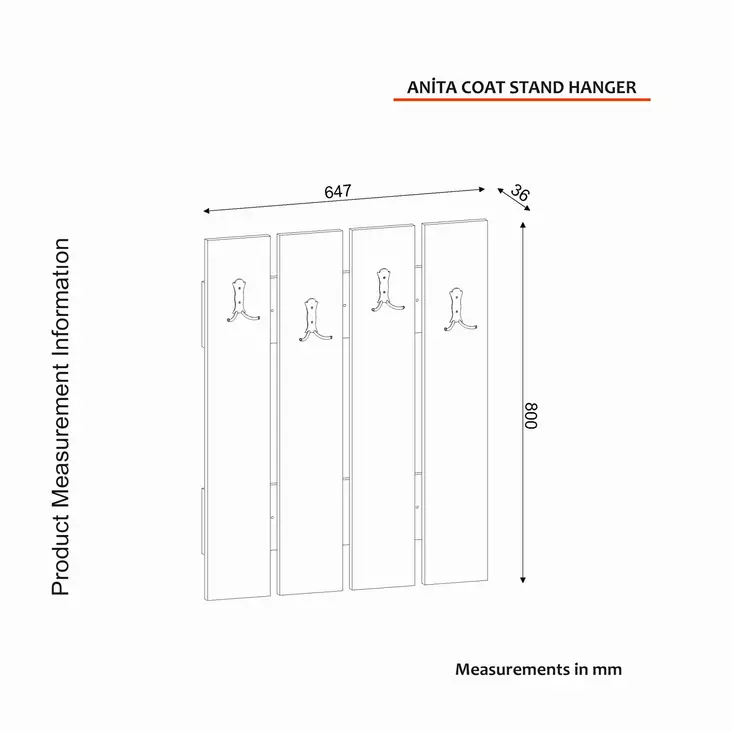 Klädhängare, vit, 64,7 cm x 80 cm x 3,6 cm, hållbar, rymlig, väggmonterad - Hylla och klädhängare - 8681181790960 - 1