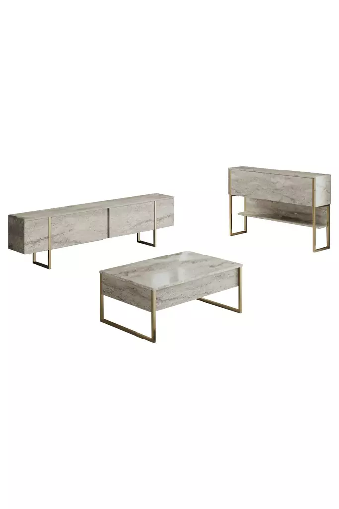 Vardagsrumsmöbelset Hanah Home Luxe Travertin Guld Spånskiva 180x47x30 cm - Möbler - 8684282970460 - 1