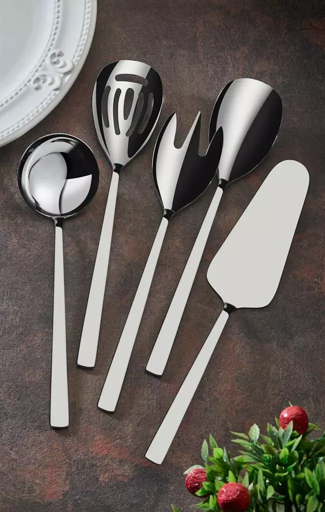 Serveringsset (5 delar), silver, 20 x 6 cm, hållbart, lätt att rengöra - Dagliga köksartiklar - 8684283619450 - 1