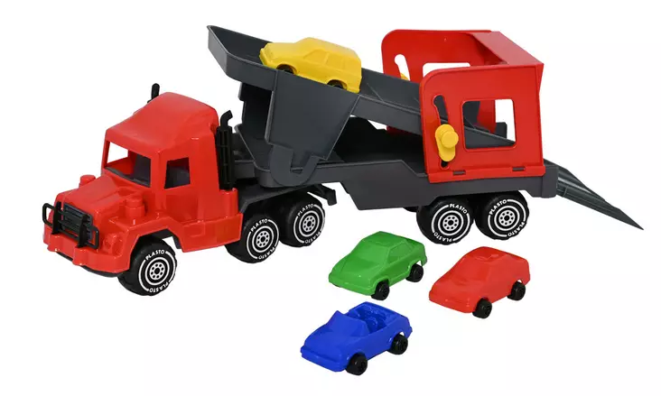 Plasto Biltransportlastbil 47 cm, inkluderar 4 bilar - Traktorer och arbetsmaskiner - 6410310116430 - 1