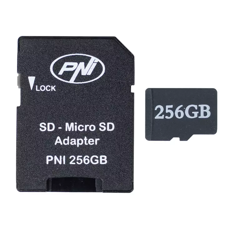 PNI MicroSDXC-minneskort 256GB + SD-adapter (Class 10, U3, V30) - Minneskort och kortläsare - 5949066544460 - 1