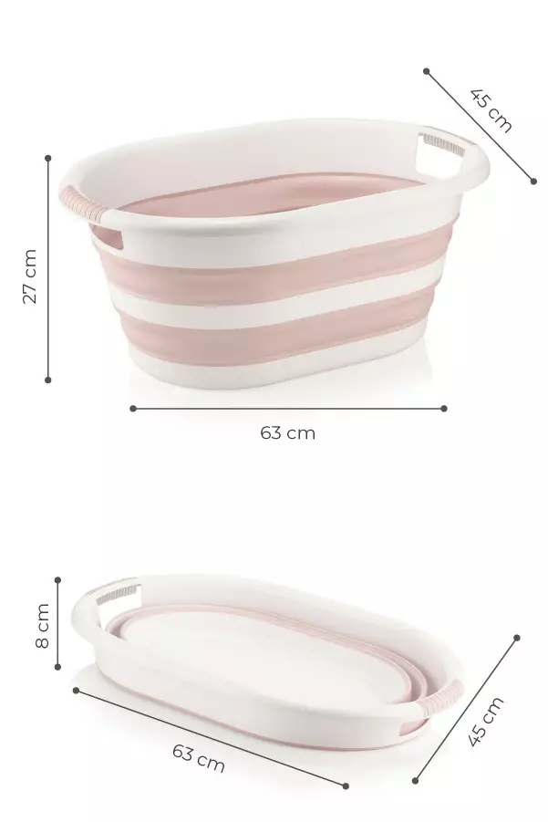 Tvättkorg, rosa, 53,9 x 38,7 x 23,5 cm, rymlig, hållbar, ihopfällbar - Torkställningar och tvättkorgar - 8683342484190 - 1