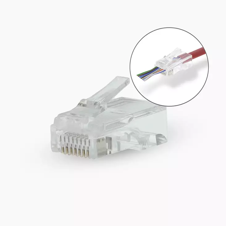 RJ45-kontakt | RJ45 Pass Through | Solid/strängad UTP CAT6 | Rak | Guldplaterad | 10 st. | Polycarbonate | Transparent | Låda - Dator och nätverk - 5412810478880 - 1