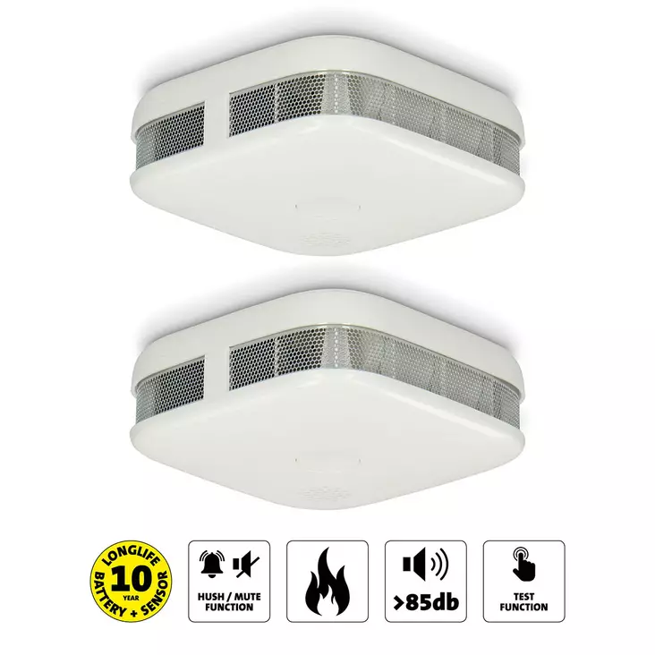Rökdetektor med kompakt design med 10 års batteri och garanti 2-pack Vit - Brandvarnare och kolmonoxidvarnare - 8711902090380 - 1