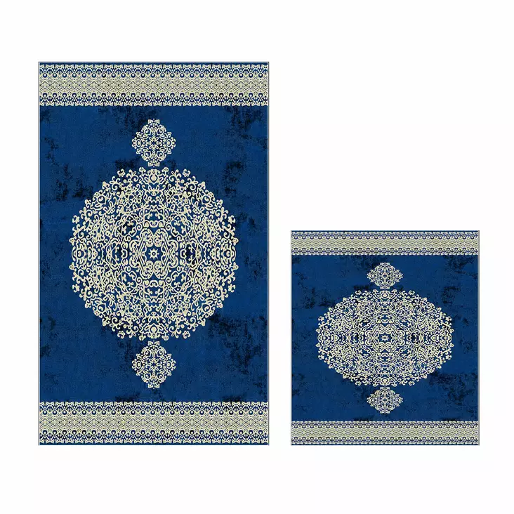 Badrumsmatta Set Mijölnir Blå 100% Polyester Halkfri Antibakteriell 50x60 cm & 60x100 cm - Badrumsmattor och våtrumsmattor - 8683342421270 - 1