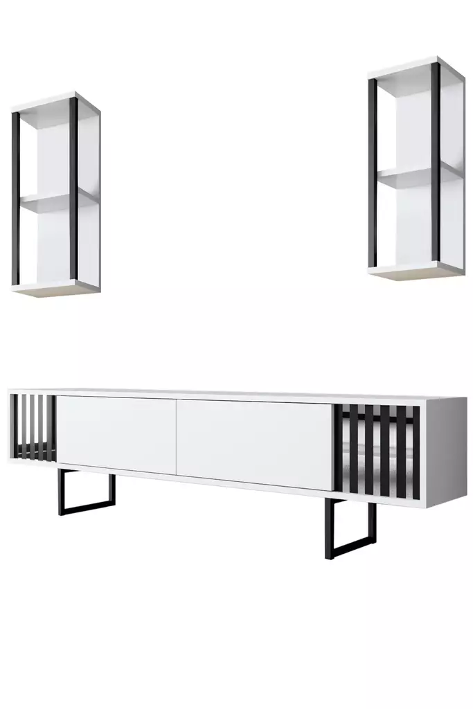 TV-bänk Hanah Home Chrome Line Vit Svart Spånskiva 180x30x48 cm - TV-bänkar - 8683742126140 - 1