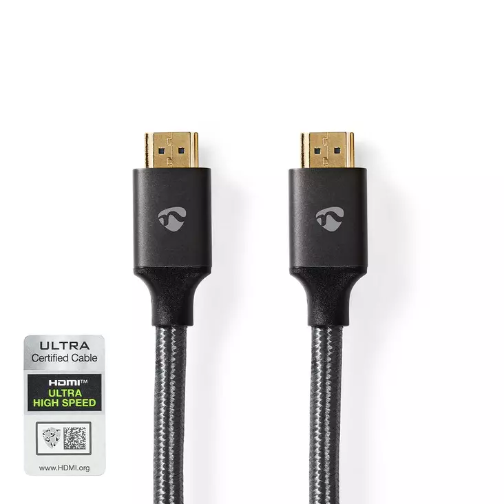 Ultra High Speed HDMI kabel | HDMI Kontakt | HDMI Kontakt | 8K@60Hz | 48 Gbps | 2.00 m | Rund | 6.3 mm | Grått Med Metall | Kartong med täckt fönster - HDMI-kablar - 5412810318940 - 1