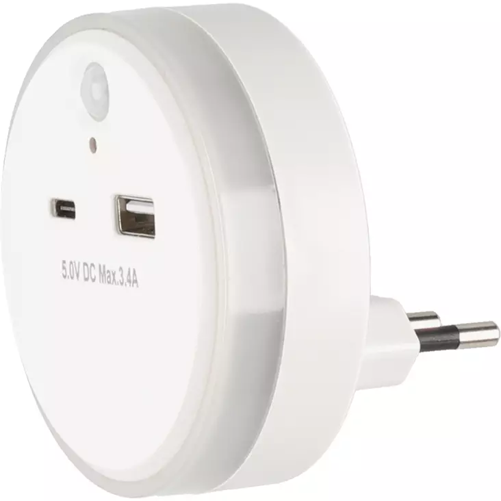 USB-laturi ja yÃ¶valo liiketunnistimella - Nätladdare - 6410416299020 - 1