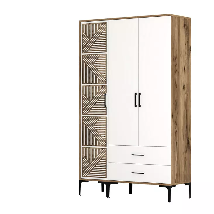Garderob Hanah Home Kumsal PT Valnöt Vit Spånskiva 120x47,5x201,4 cm - Garderober - 8684282089230 - 1