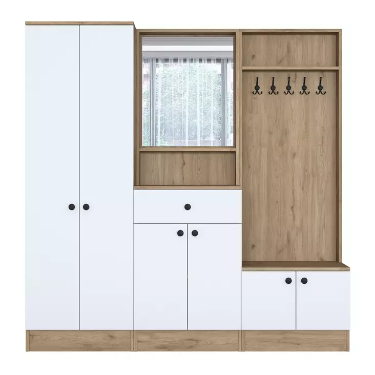Hallmöbel Hanah Home P6 M3 Vit Valnöt Spånskiva 179,4x182,8x37,5 cm - Hallskåp - 8683743764570 - 1