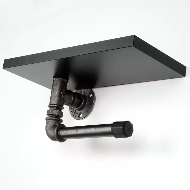 Toalettpappershållare, svart/silver, 30 cm bred, hållbar, enkel att montera - Badrumstillbehör - 8682870776920 - 1