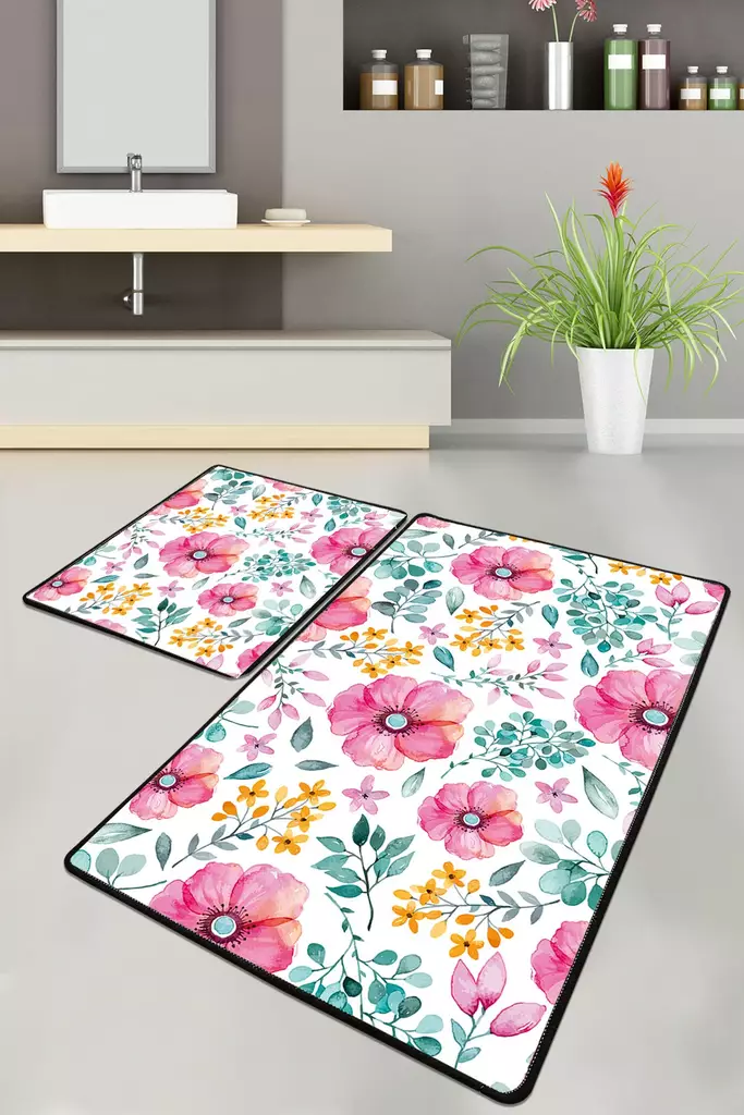 Badrumsmatta Set Mijölnir Flerfärgad 100% Polyester Halkfri Digitaltryck 50x60 cm & 60x100 cm - Badrumsmattor och våtrumsmattor - 8683743423910 - 1