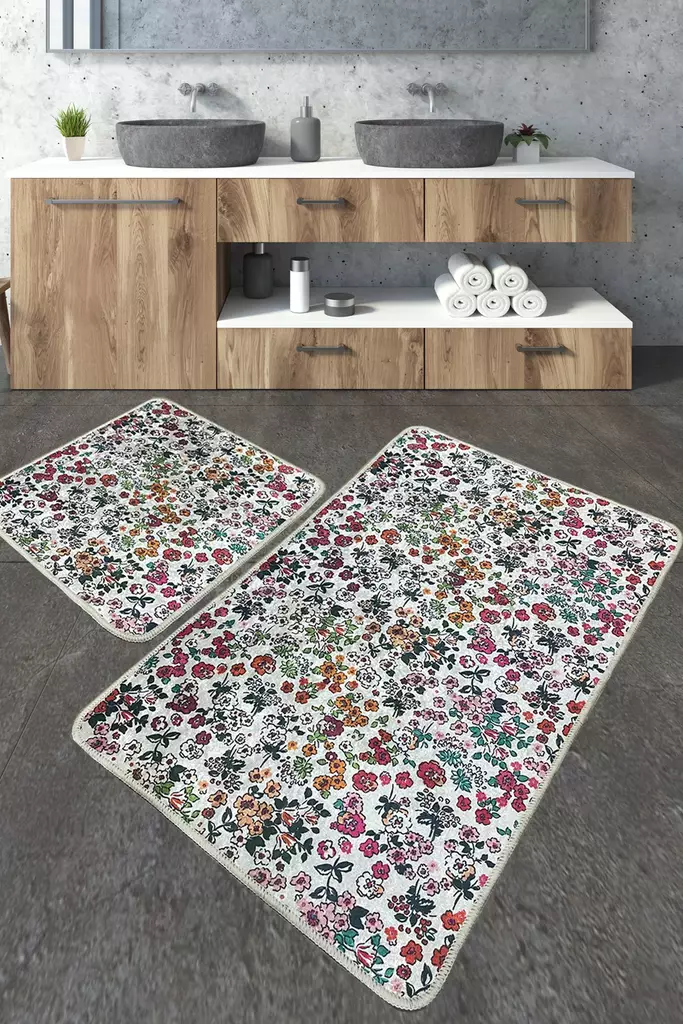 Badrumsmatta Set Mijölnir Flerfärgad 100% Polyester Halkfri 50x60 cm & 60x100 cm - Badrumsmattor och våtrumsmattor - 8683743317240 - 1
