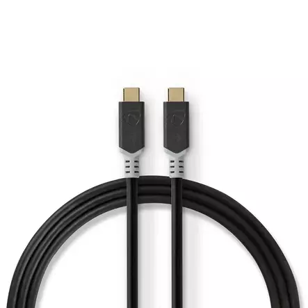 USB-kabel | USB 3.2 Gen 2x2 | USB-C Hane | USB-C Hane | 100 W | 4K@60Hz | 20 Gbps | Guldplaterad | 2.00 m | Rund | PVC | Antracit | Låda - Dator och nätverk - 5412810332991 - 1