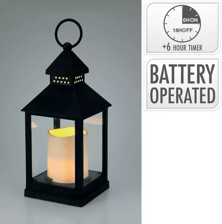 Svart LED-lykta 23cm varm vit blinkande ljus med timer dekoration och stämningsbelysning - LED-ljus och lyktor - 8719987176821 - 1