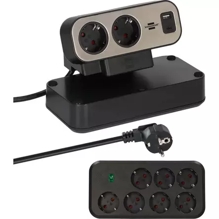 Estilo Duplex grenuttag med överspänningsskydd, 1x USB C, 1x USB A, 9x uttag, silver/svart - Förlängningskablar - 4007123682171 - 10