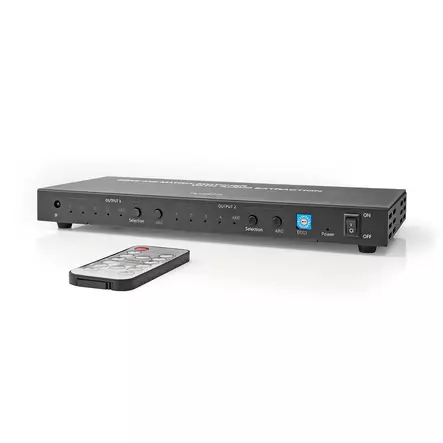 HDMI matris omkopplare | 4x 2 Portar port(s) | 4x HDMI Input | 2x 3.5 mm / 2x HDMI Output / 2x TosLink | 4K@60Hz | 18 Gbps | Fjärrstyrd | Metall | Antracit - Videoväxlar och fördelare - 5412810337231 - 1
