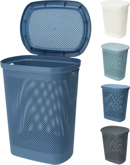 Tvättkorg med lock och ventilationshål 58 liter - Torkställningar och tvättkorgar - 8720573840071 - 1