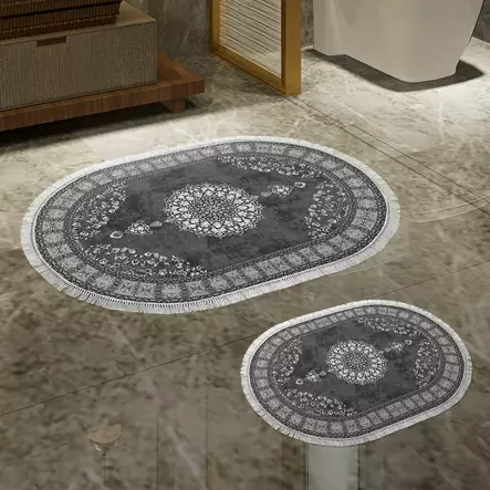 Badrumsmatta Set Mijölnir Grå 100% Polyester Halkfri Antibakteriell 50x60 cm & 60x100 cm - Badrumsmattor och våtrumsmattor - 8683342421171 - 2